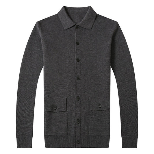 Lapel cardigan with big pockets fashion casual sweater