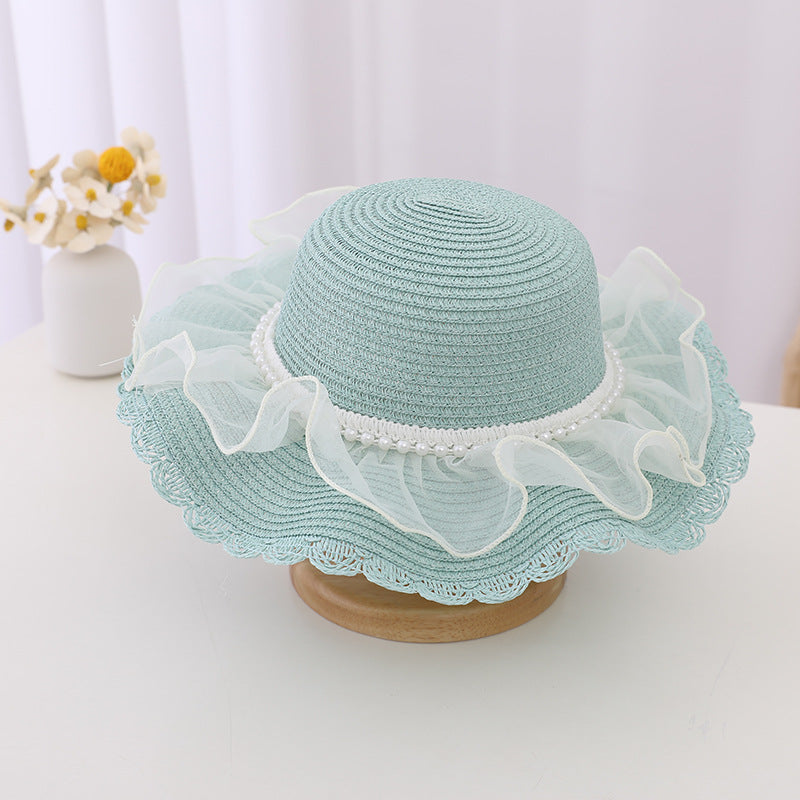 Children's Fashion Lace Pearl Straw Sun Hat