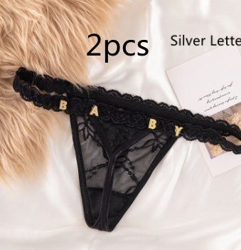 Women's Lace Transparent Rhinestone Letter Shorts