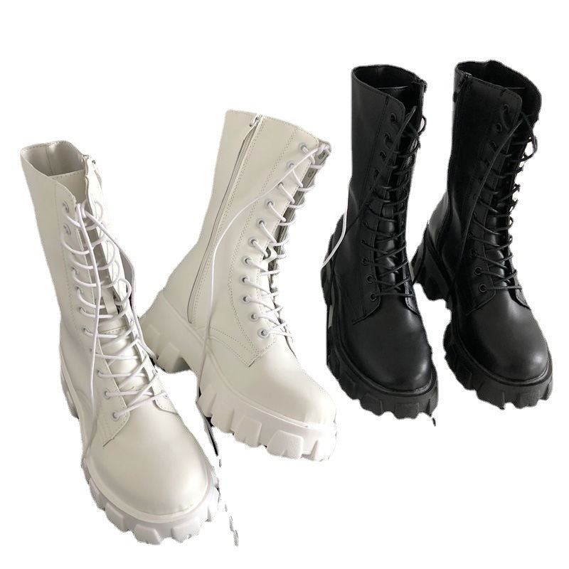 All-match Retro Thick-heeled Mid-tube Motorcycle Boots