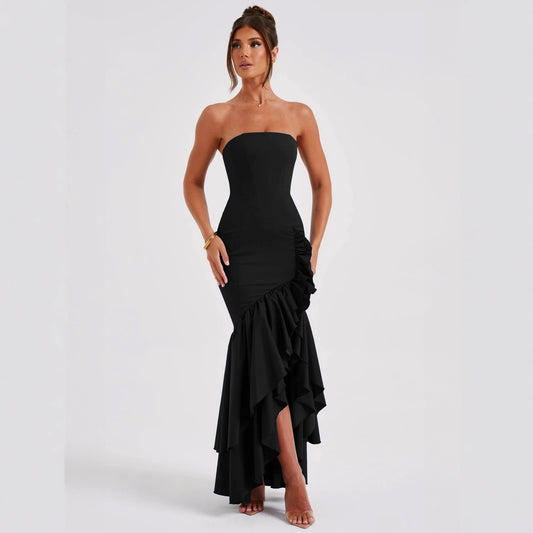 Elegant Strapless Slit Dress For Summer Womens Wear