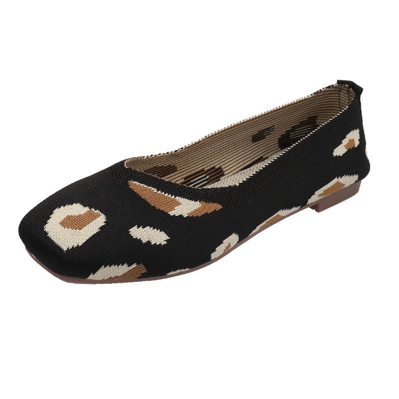 Knitted Soft-soled Beanie Shoes Flying Knit Woven Women's Flat Shallow Mouth