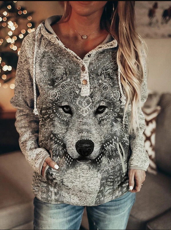 Autumn And Winter Gray Printing Women's Sweater