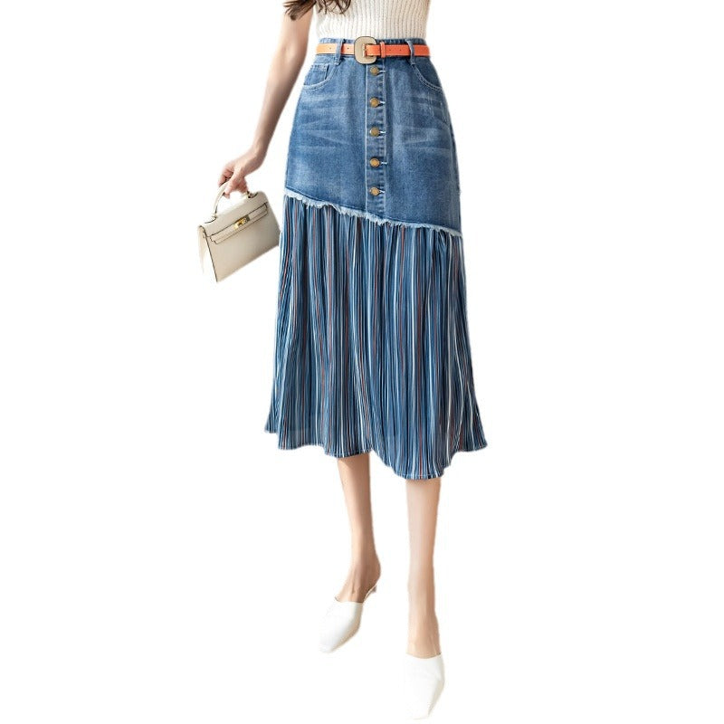 Fat Sister Plus Size High Waist Denim Skirt Stitching
