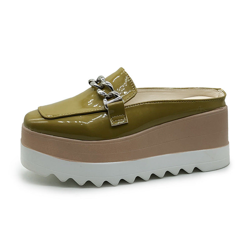 Sponge Cake With Baotou Half-tow Female Metal Decoration European And American Slippers