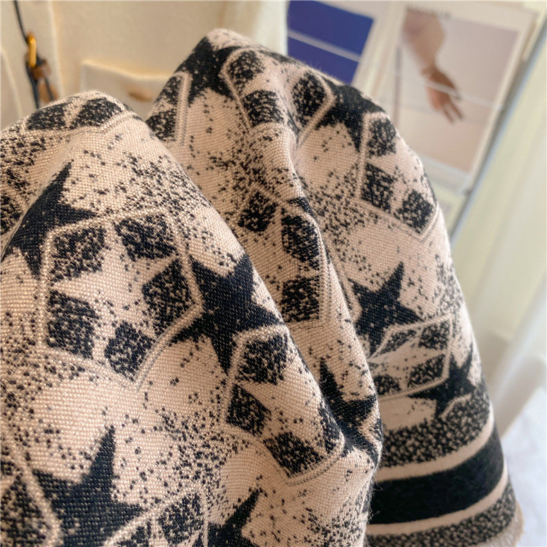 Autumn And Winter Five-pointed Star Warm Scarf Female Long Thickened Artificial Cashmere Scarf