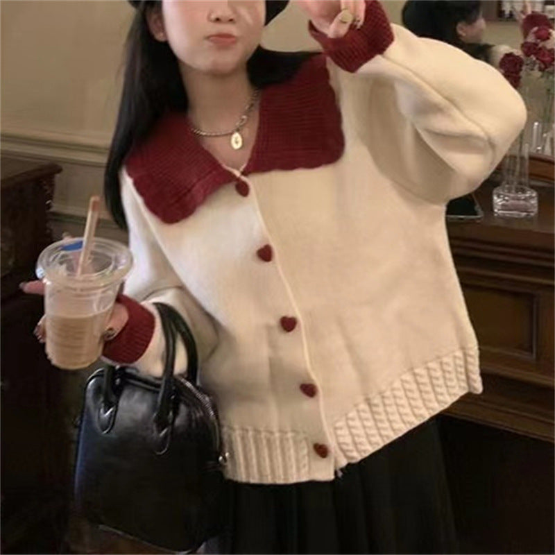 Women's Small Solid Color Doll Collar Sweater