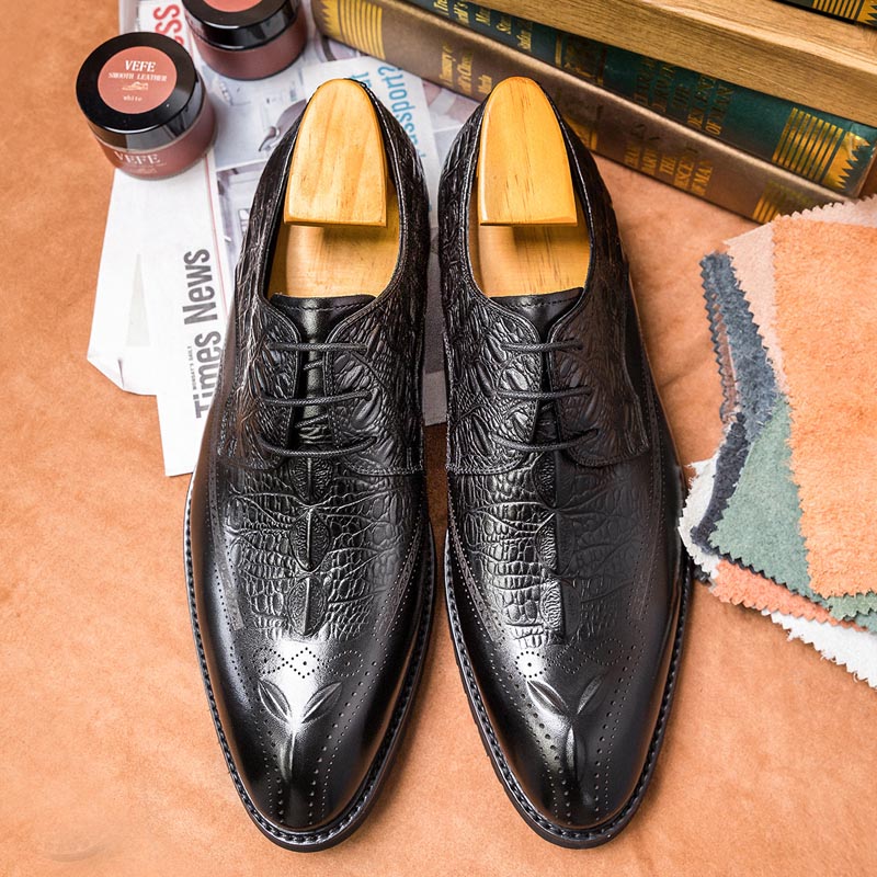 Carved Business Casual Men's Cowhide Leather Shoes