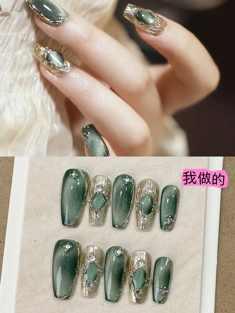 Green Bucheriti Cat's Eye Handmade Wear Manicure