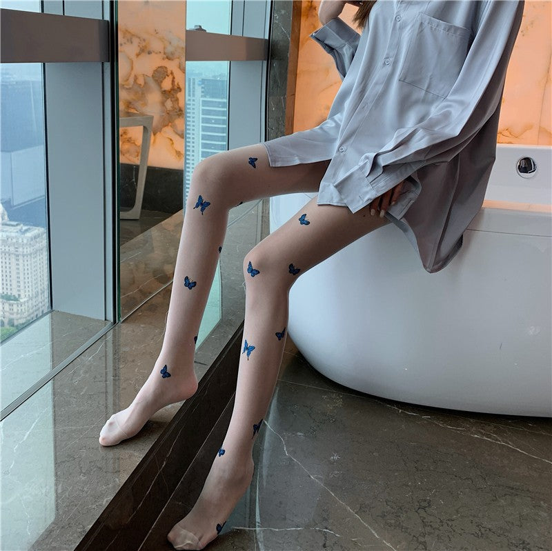 Butterfly Print Invisible Ultra-thin Skin Tone Stockings