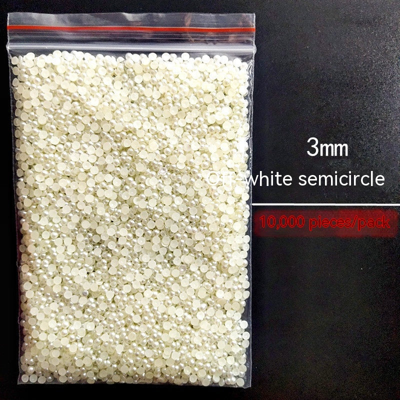 Manicure Flat Semicircle Pure White Rice White Pearl