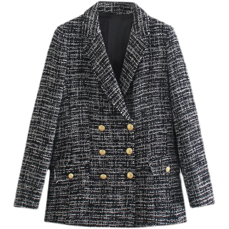 Casual Textured Double Breasted Long Sleeve Blazer