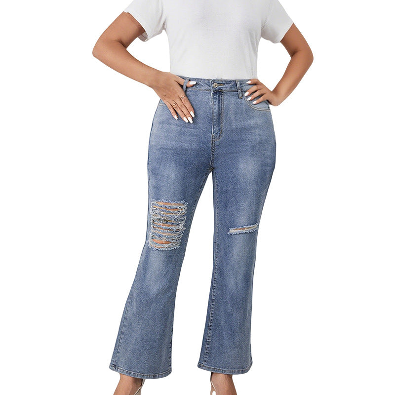 Plus-size Fashionable Casual Ripped Denim Jeans For Women