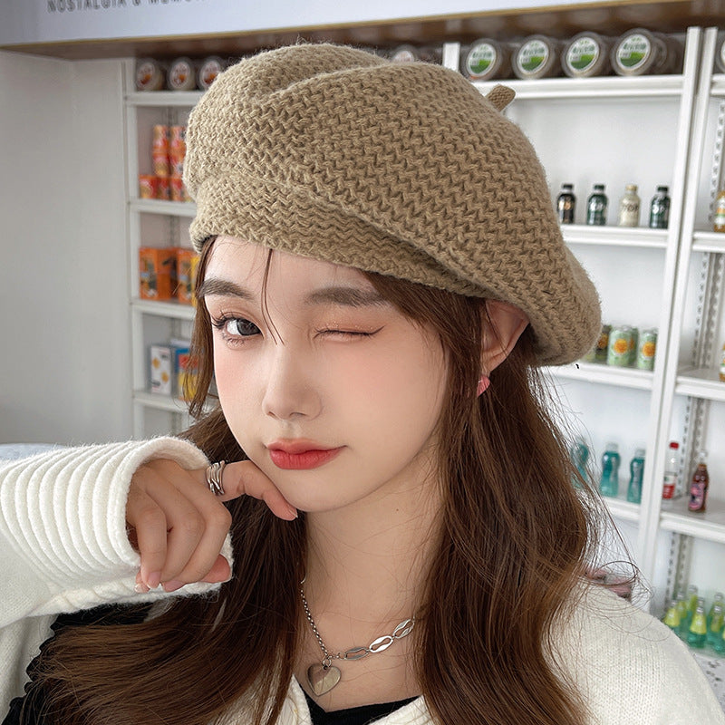 Knitted Beret Women's Ripple Wide Brim Simple And Fashionable