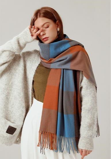 Shawl Scarf Winter Warmth Cashmere Tassel Plaid Long Bib