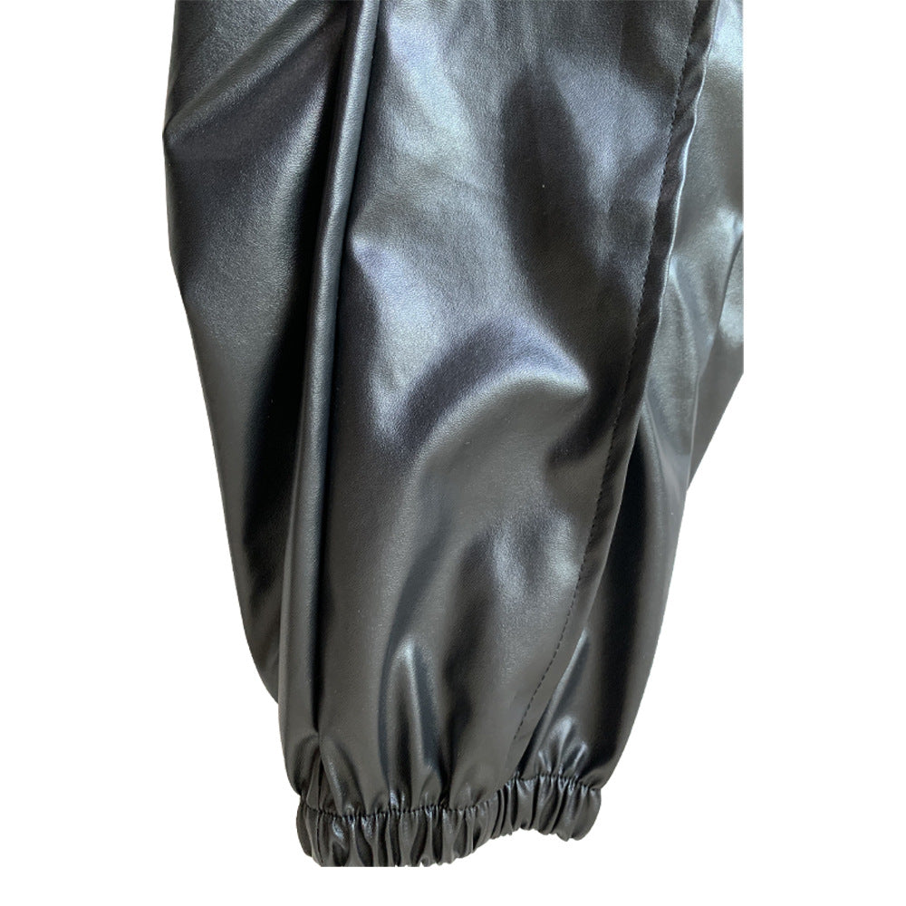 Solid Sexy PU Leather Casual Pants