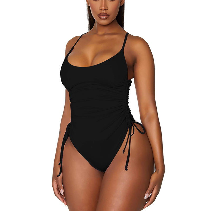 Women's Fashion Wrinkled Halter One-piece Swimsuit