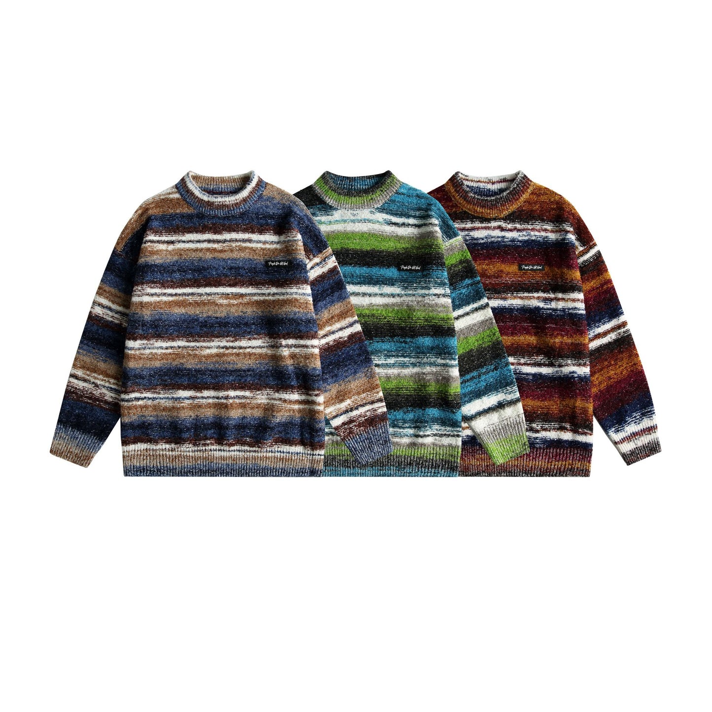 Street Neutral Contrast Color Stripes Couple Sweater Men And Women