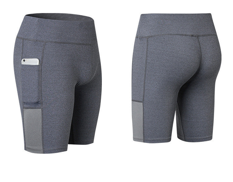 Women's Yoga Shorts Side Pockets Fitness Running Elastic Skinny Dry Perspiration Five Pants