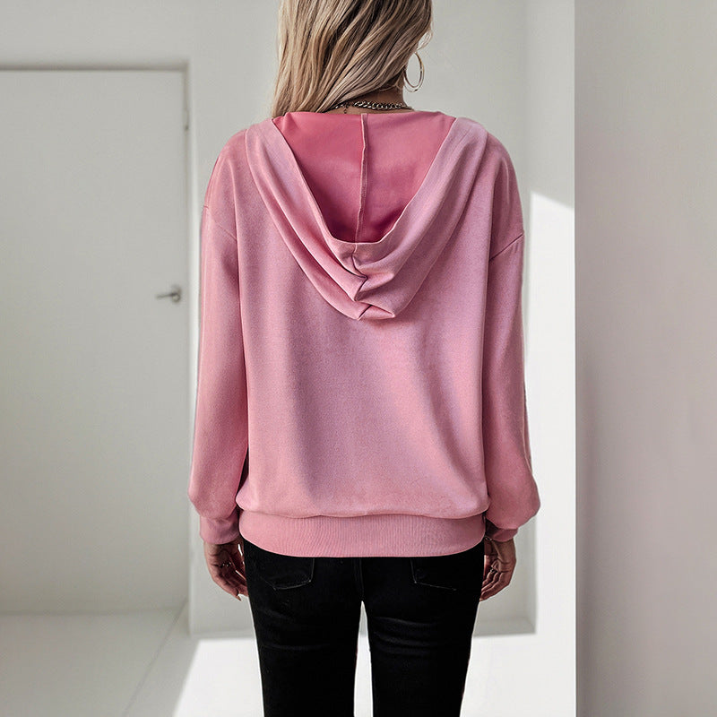 Valentinsdag Sweater Hættetrøje med Lynlåslomme til Kvinder