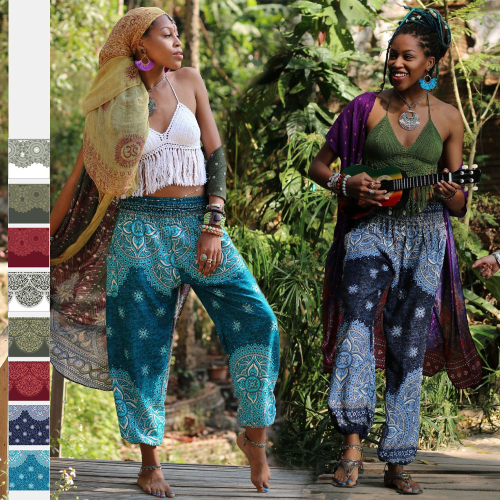 Ethnic Digital Printing Women's Ankle-tied Loose Sports Yoga Pants Leisure Bloomers Dance Pants