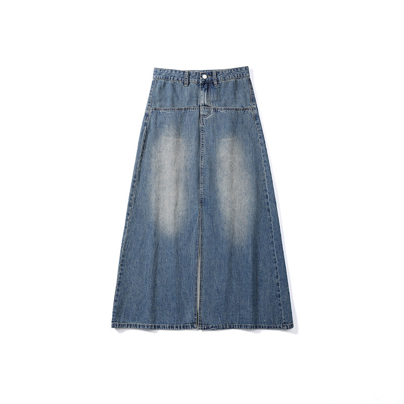 Moderigtig højtaljet denimnederdel til kvinder