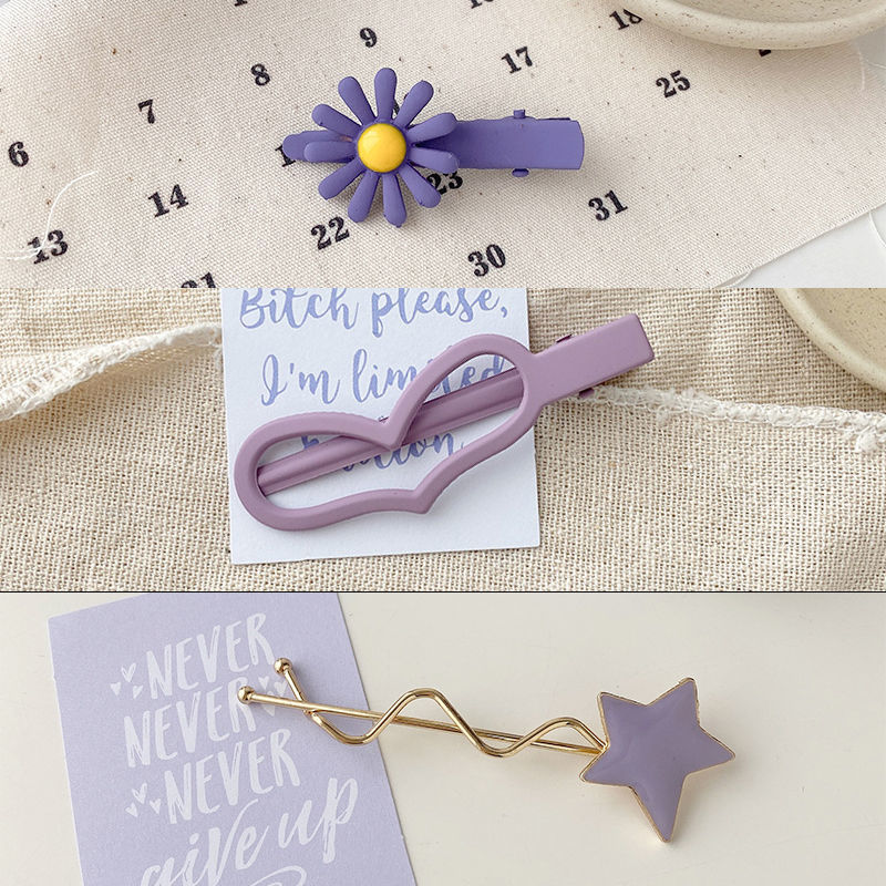 New Purple Girl Heart Pure Color Side Clip Flower Hairpin