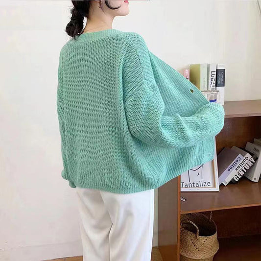 V-neck Loose And Lazy Style Base Knitting Cardigan Women's Top
