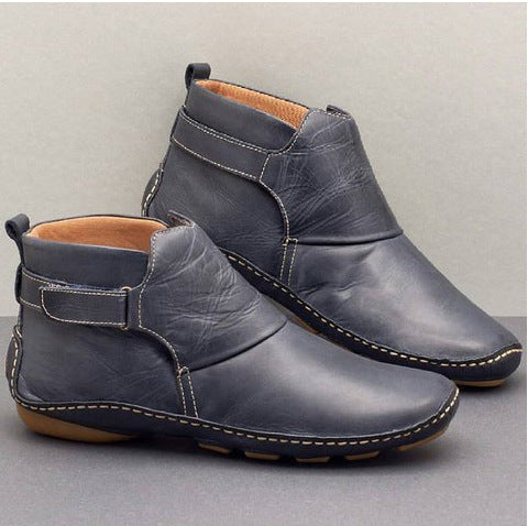Round Toe Casual Leather Boots Sleeve Fashion
