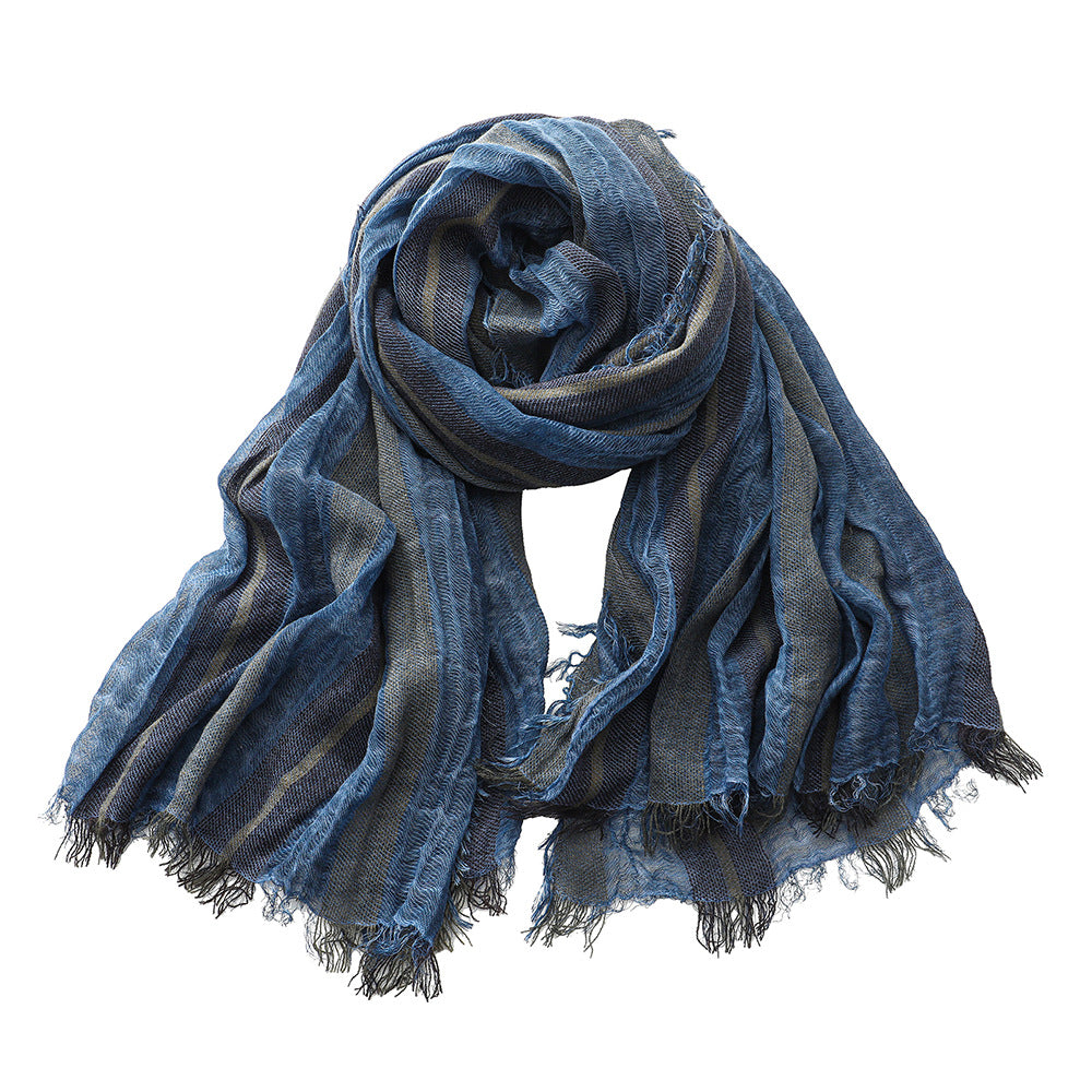 Retro Artistic Cotton And Linen Scarf Unisex Mixed Color Stripe Long