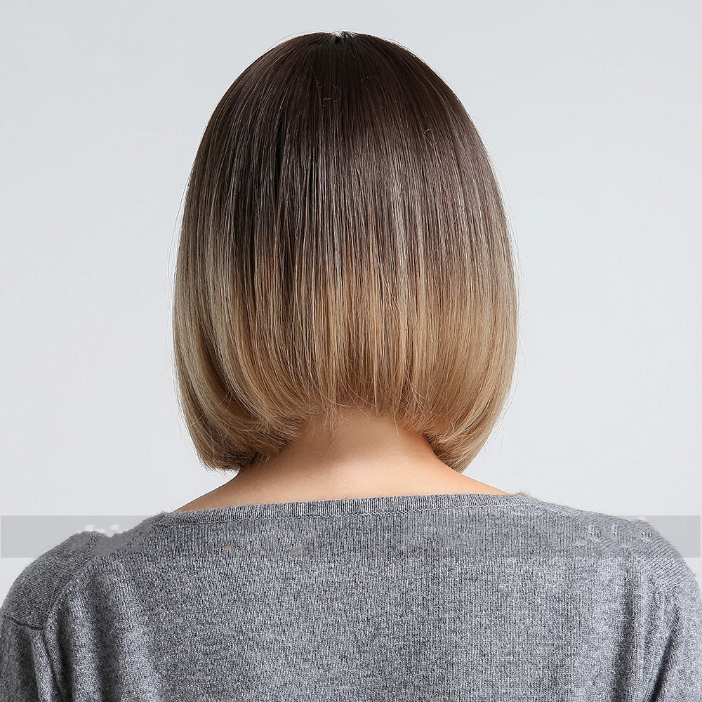 Black Gradient Brown Straight Bangs Short Women's Wig