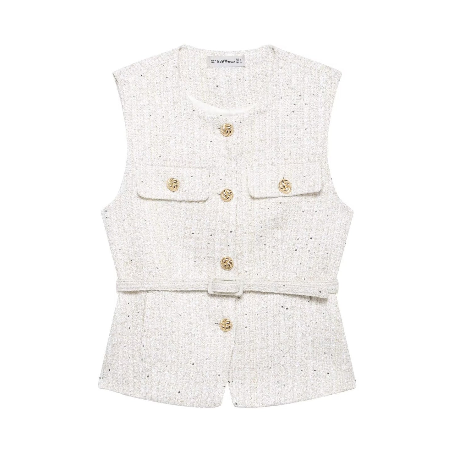 With Belt Beads Decoration All-matching Comfortable Texture Vest