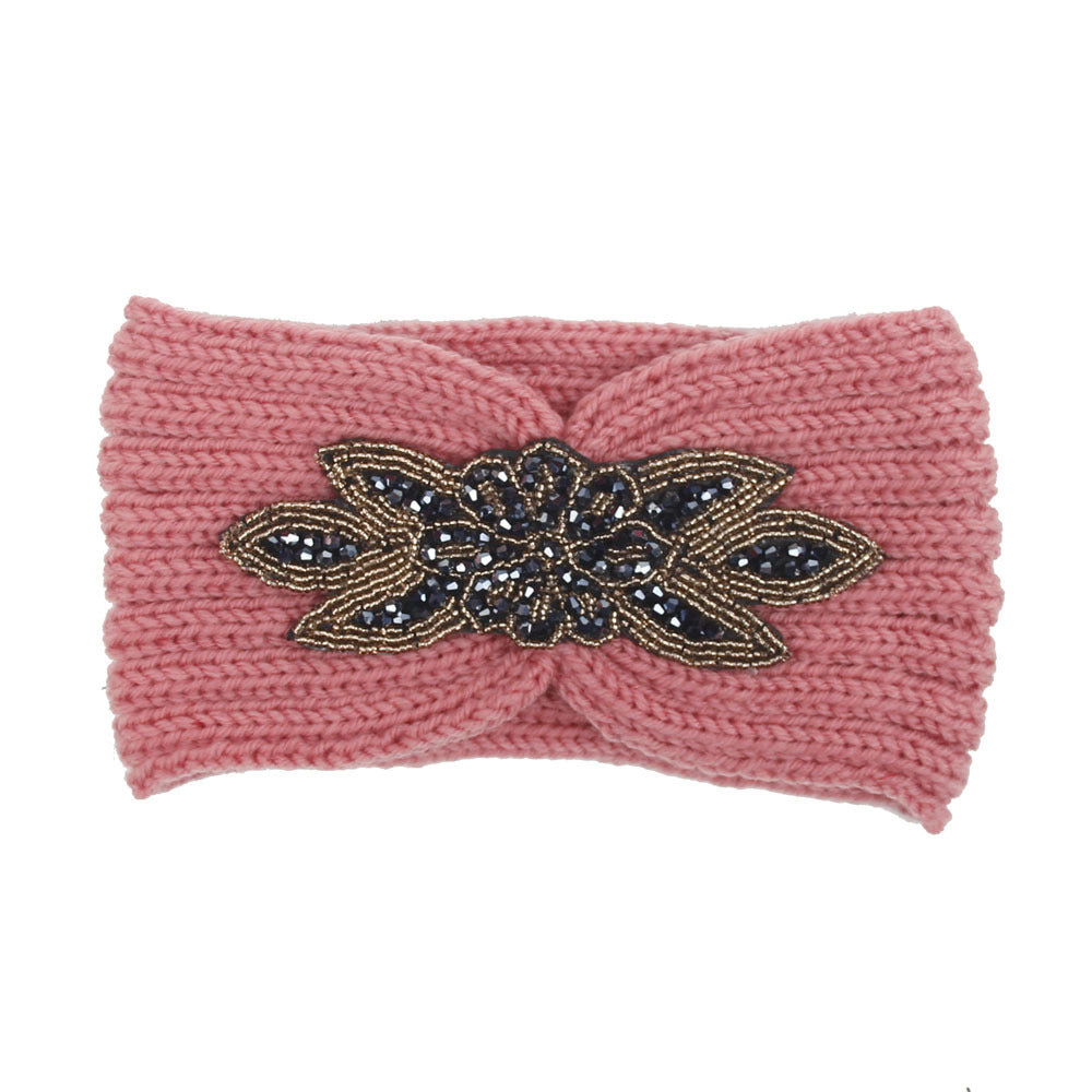 Hair Band With Hexagonal Diamond Sticking Knit Woolen Head