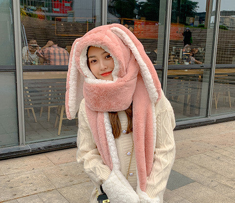 Hat And Scarf All In One Female Warm Plush Ear Protection Hood