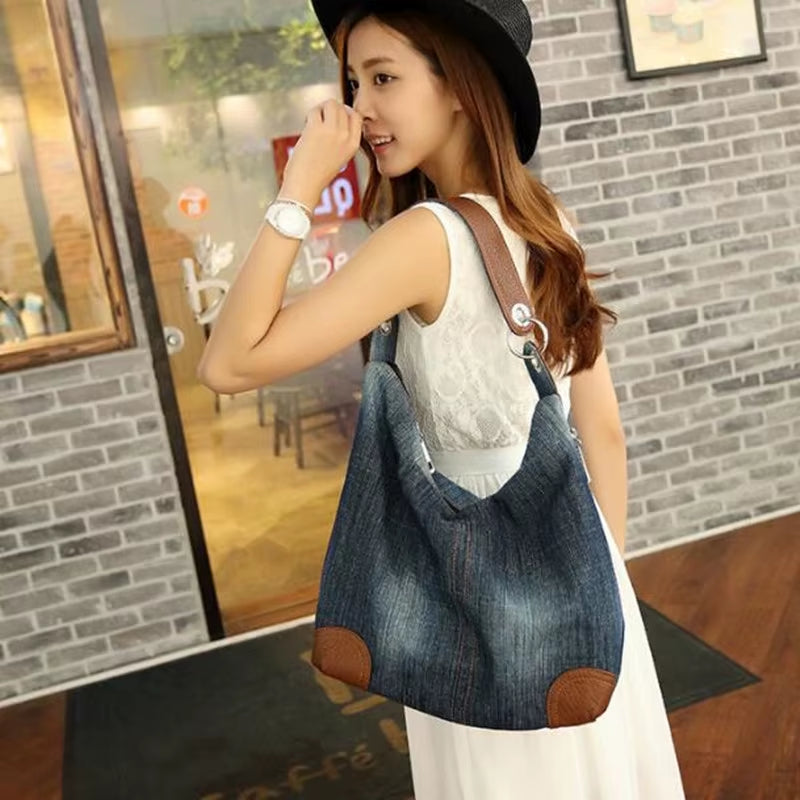 2025 Luxury Women's Denim Handbag - Oversized Blue Jean Tote and Crossbody Shoulder Bag