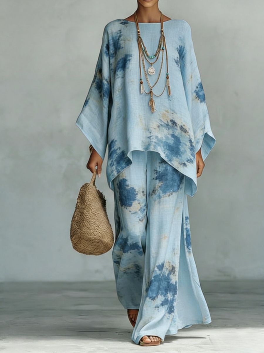 Women's Floral Print Linen Wide-Leg Two-Piece Set