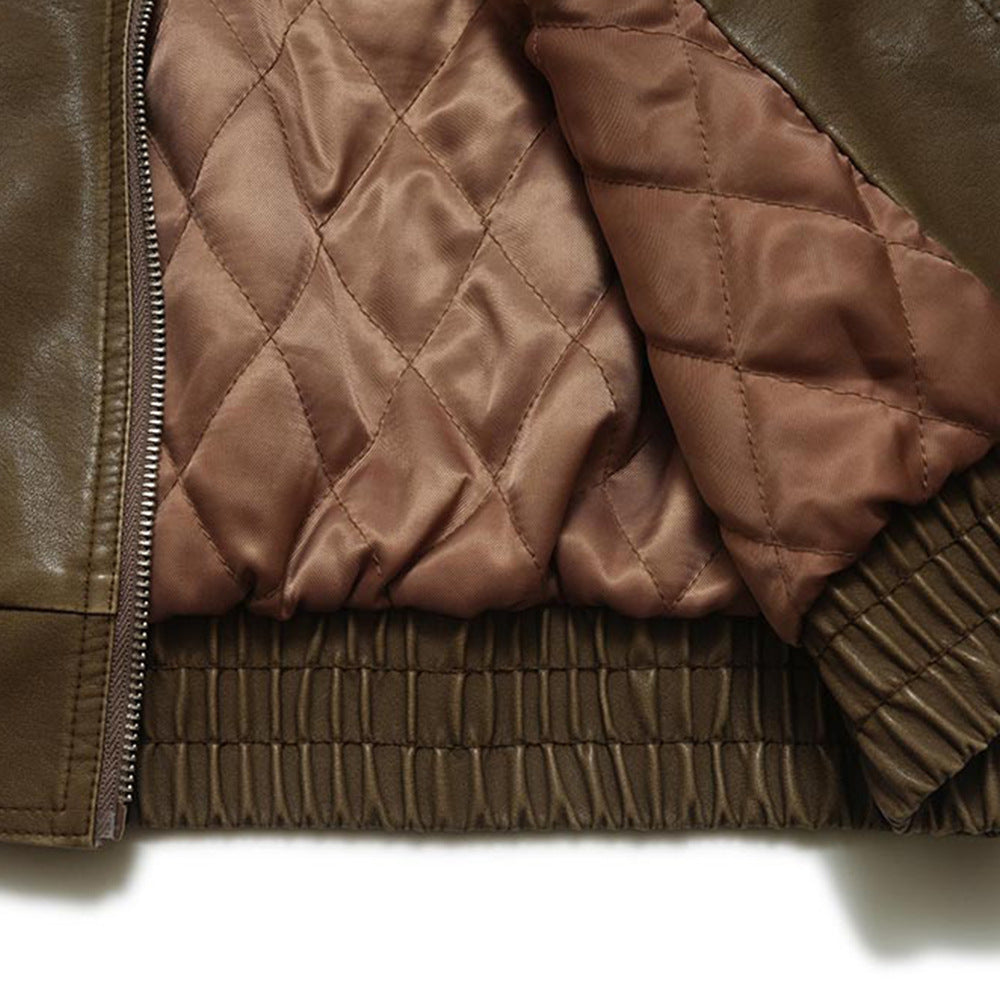 Autumn And Winter Thick Quilted Leather Coat Men's Punk & Rock Stitching Lapel Motorcycle PU Leather Jacket