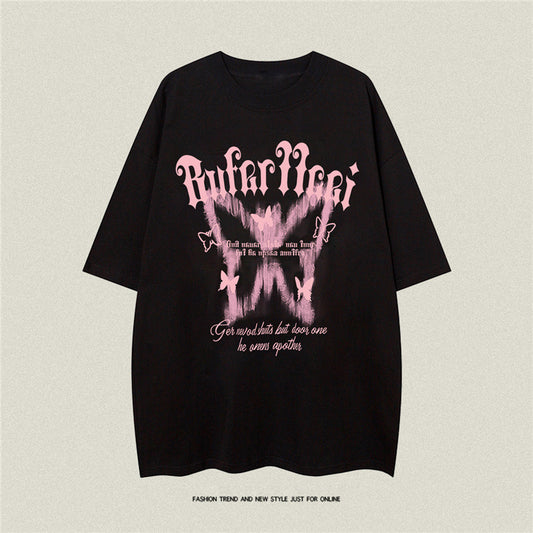Amerikansk High Street T-shirt med sommerfugleprint til mænd og kvinder