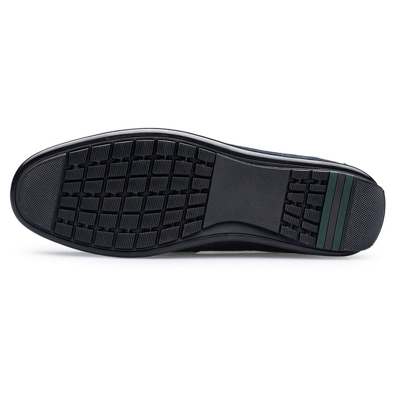 Round Toe Embossed Casual Leather Shoes Flat Heel