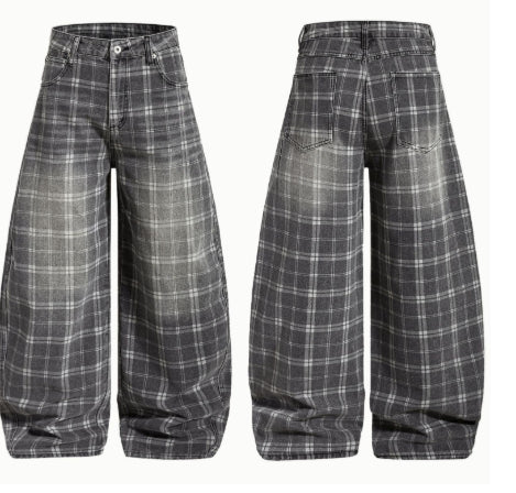 Womens Distressed Plaid Bootcut Jeans