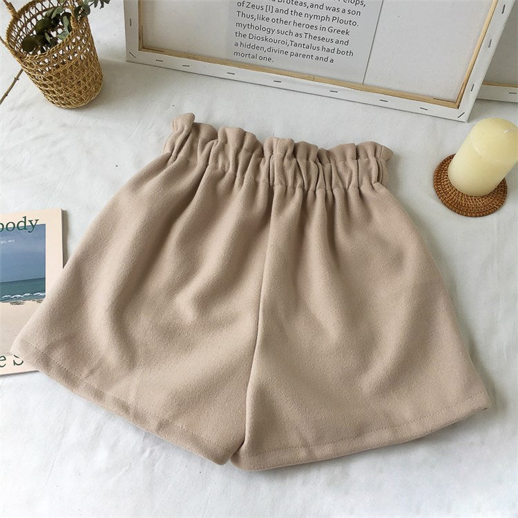 High waist wear pants woolen shorts