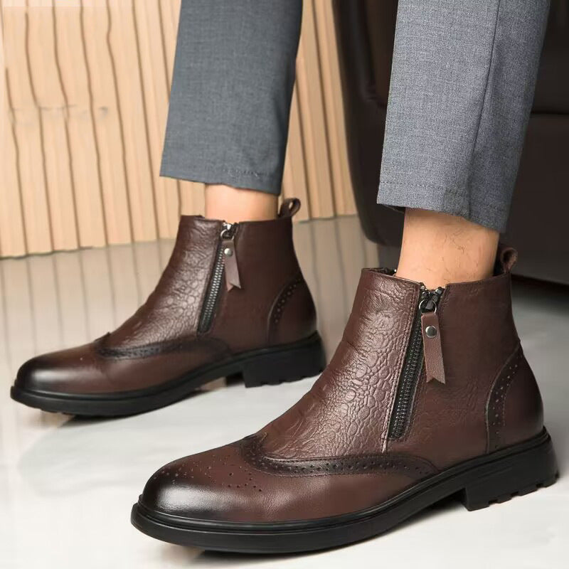 Høje Lædersko Højdeforøgende Sko 46 Brogue Trendy Ankelstøvler