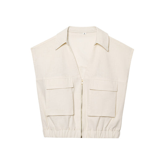 Women's All-match V-neck Zipper Pocket With Elastic Hem