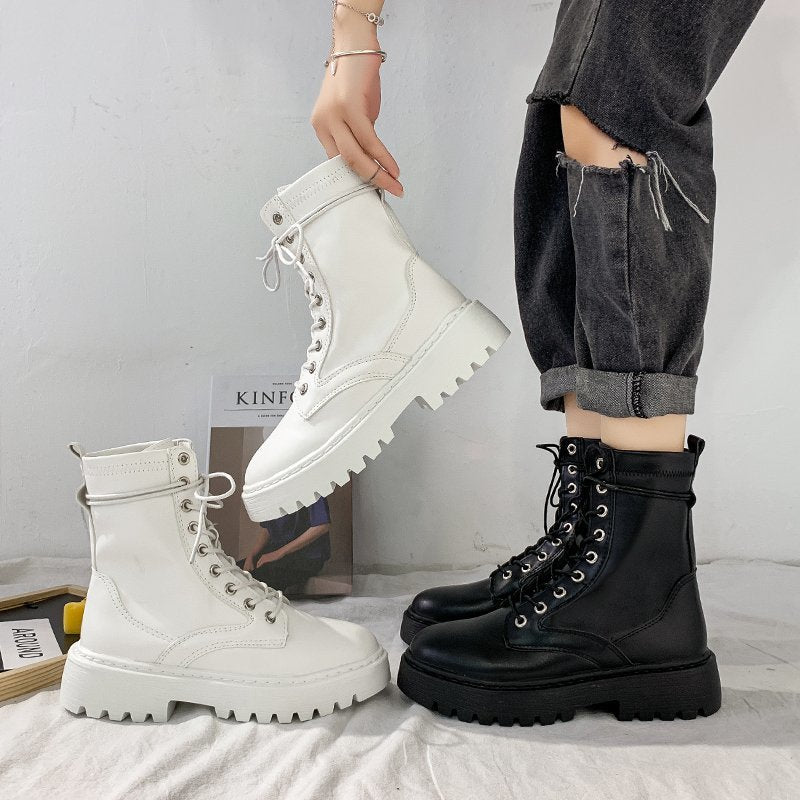 British Style Korean Retro Short Boots Flat Black Motorcycle i Boots