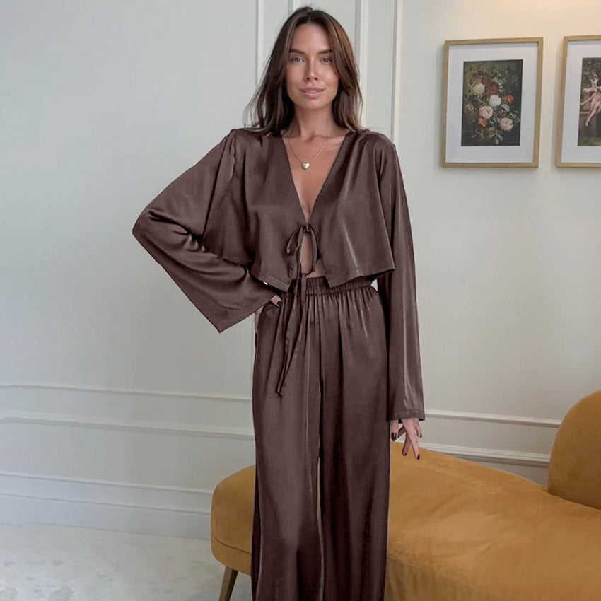 Woven Comfortable And Soft Long-sleeve Pajama Pants Set
