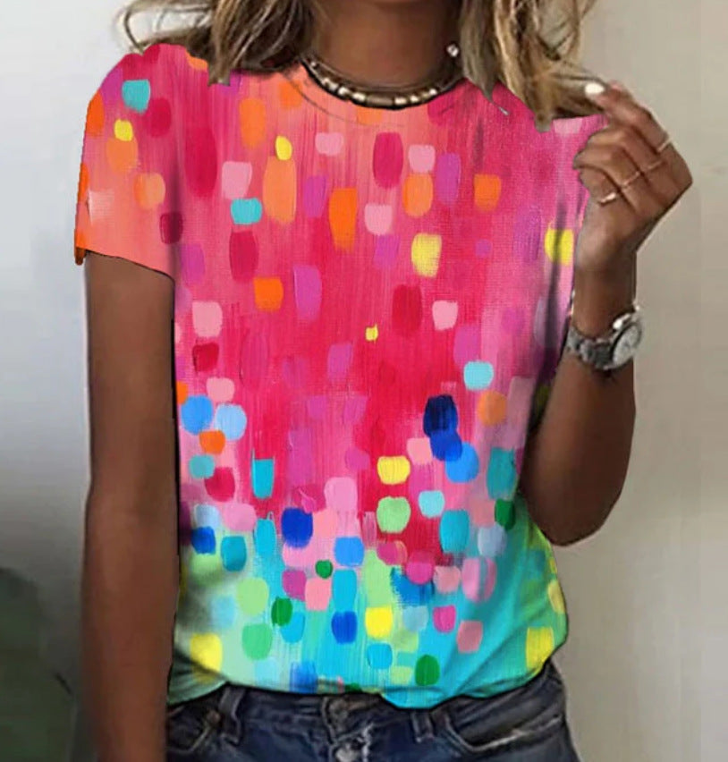 Summer Floral Print Round Neck T-shirt
