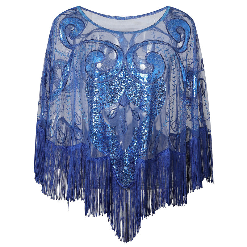 Loose Tassel Top Blouse Shawl Sequined Mesh Sequined Cloak See-through Small Outer Build