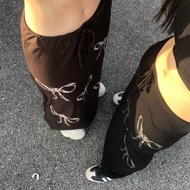 Women's Bow Print Drawstring Straight Dress
