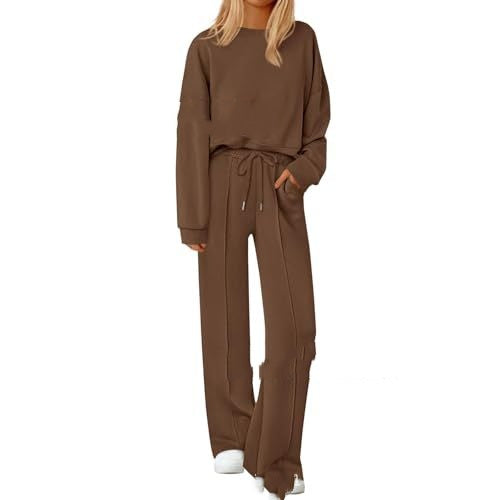 Loose-fitting Solid-color Long-sleeve Top And Pants Two-piece Set