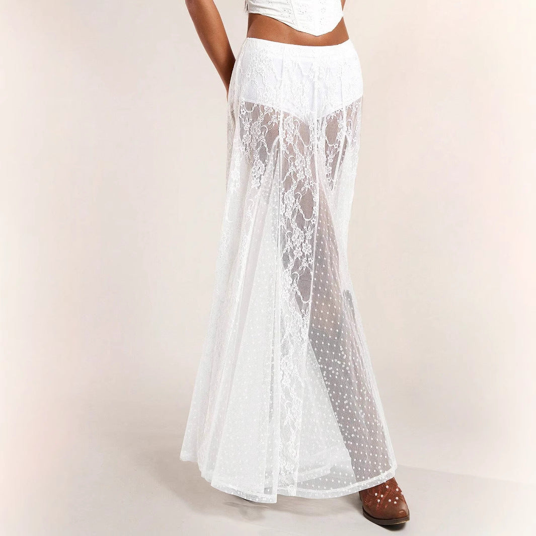 Lace-Panel Low-Waist Bodycon Maxi Dress Versatile And Slimming